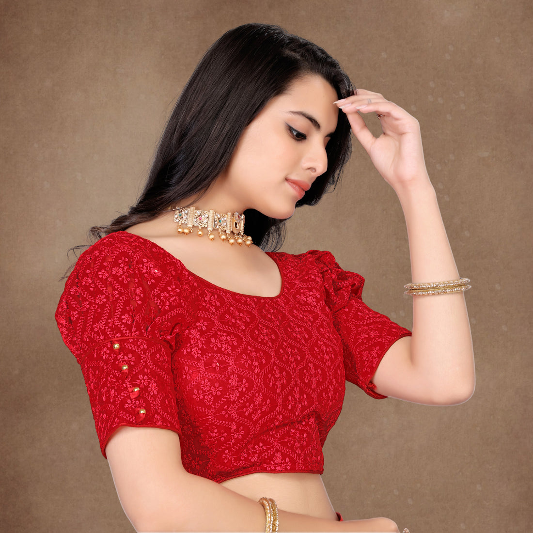 Stylist Readymade Alterable Georgette Sequenc Sifli Blouse, Embroidery Work Bollywood Blouse For Wedding Party For Women, Stylist blouse, Puff Sleeve Blouse