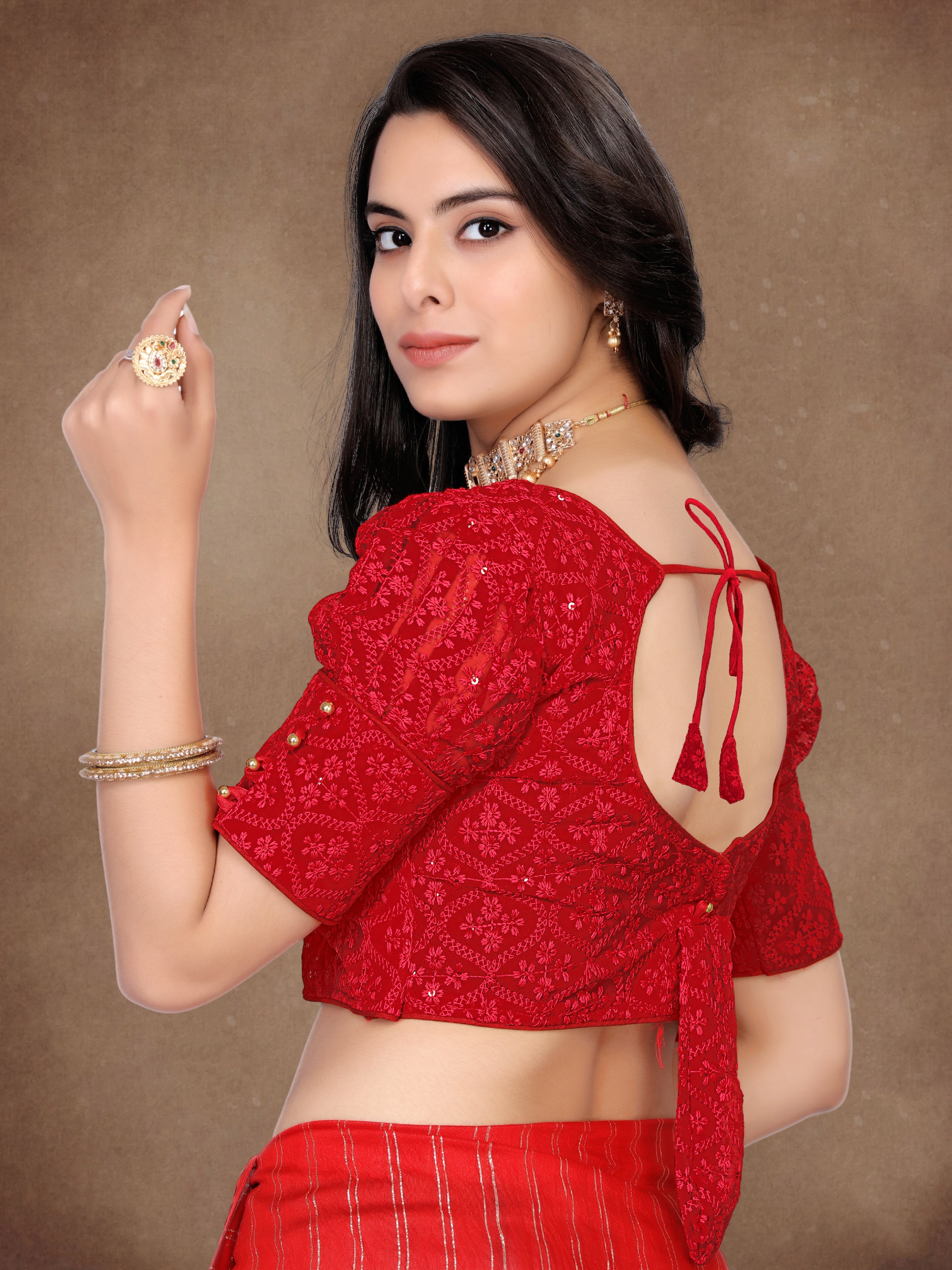 Stylist Readymade Alterable Georgette Sequenc Sifli Blouse, Embroidery Work Bollywood Blouse For Wedding Party For Women, Stylist blouse, Puff Sleeve Blouse