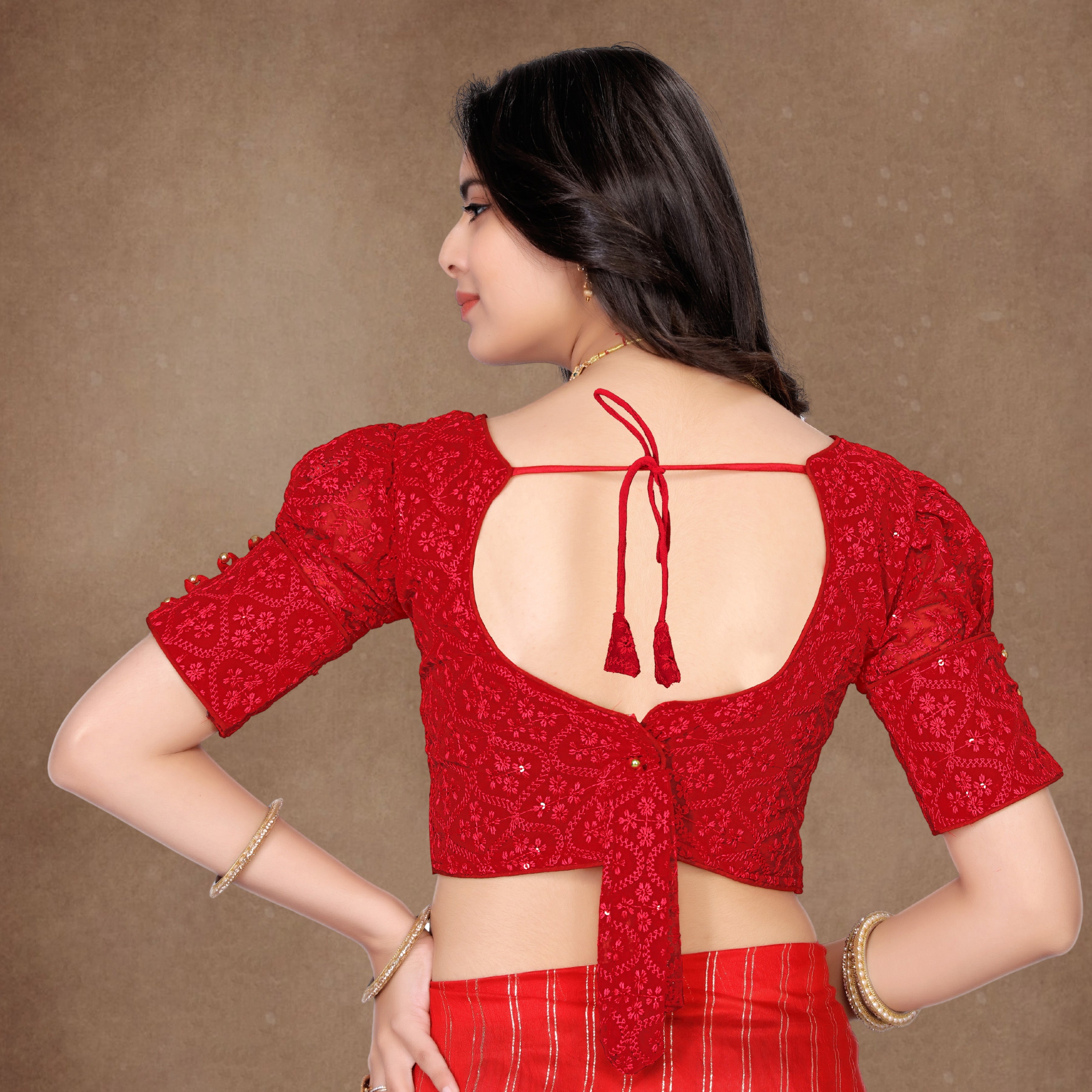 Stylist Readymade Alterable Georgette Sequenc Sifli Blouse, Embroidery Work Bollywood Blouse For Wedding Party For Women, Stylist blouse, Puff Sleeve Blouse