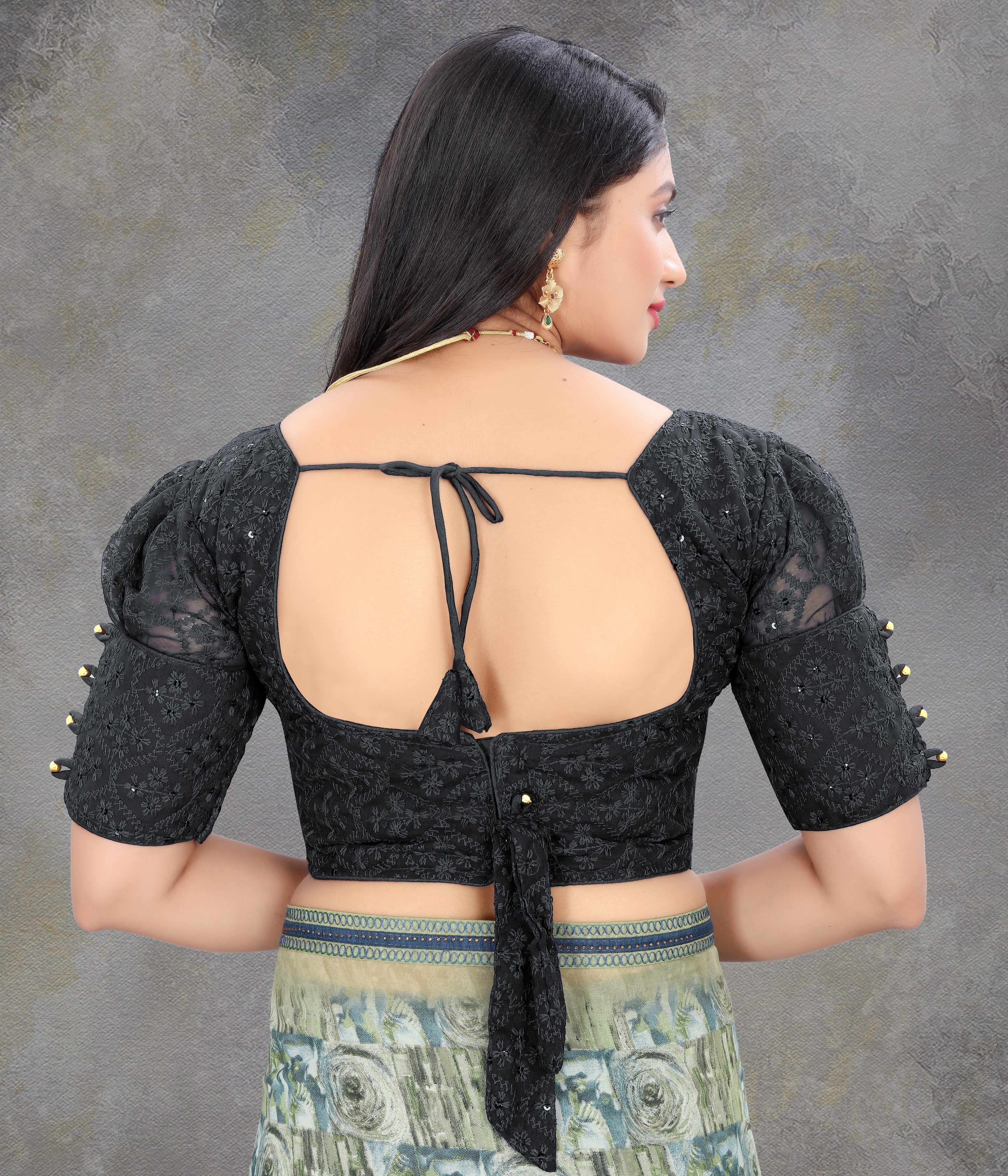 Full Stitched Georgette Blouse with Embroidery And Sequence Work Ready Made Georgette Blouse For Women, Stylist Fancy Sleeve Blouse