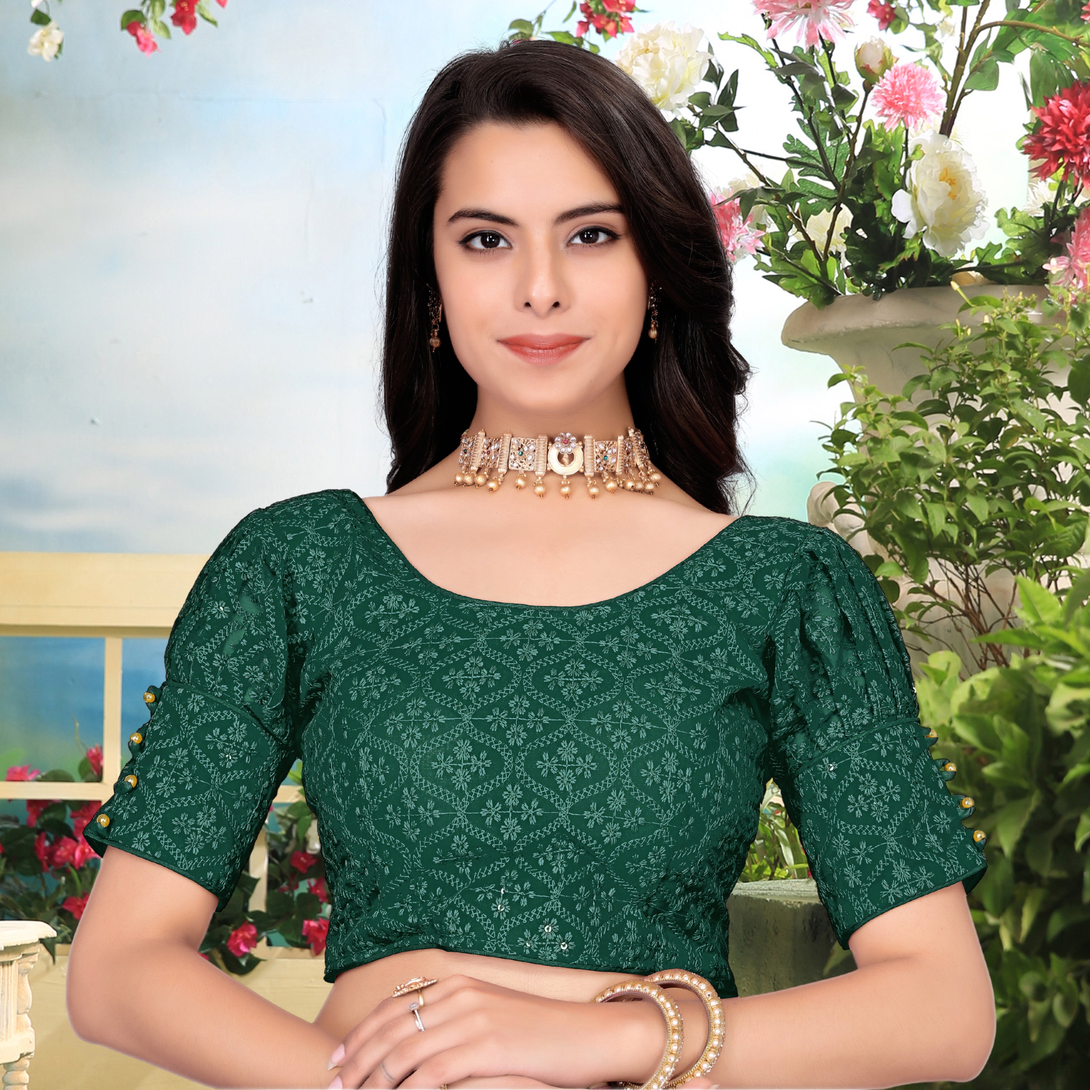Readymade Georgette Shiffly Georgette Blouse with Small Sequence Work, Back Hook Open, Stylist Wedding Wear, Fancy  Sleeve Latest Design