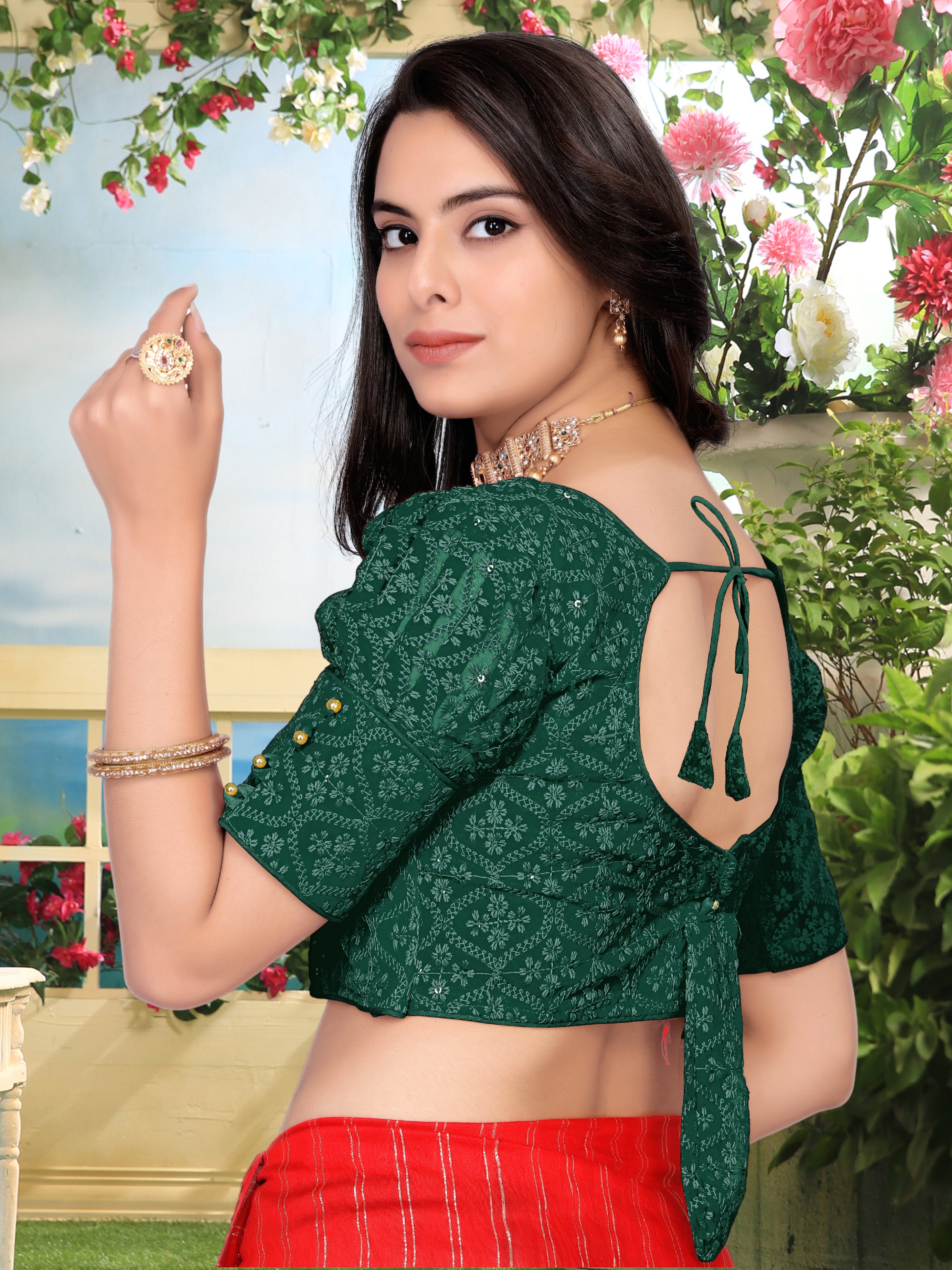Readymade Georgette Shiffly Georgette Blouse with Small Sequence Work, Back Hook Open, Stylist Wedding Wear, Fancy  Sleeve Latest Design