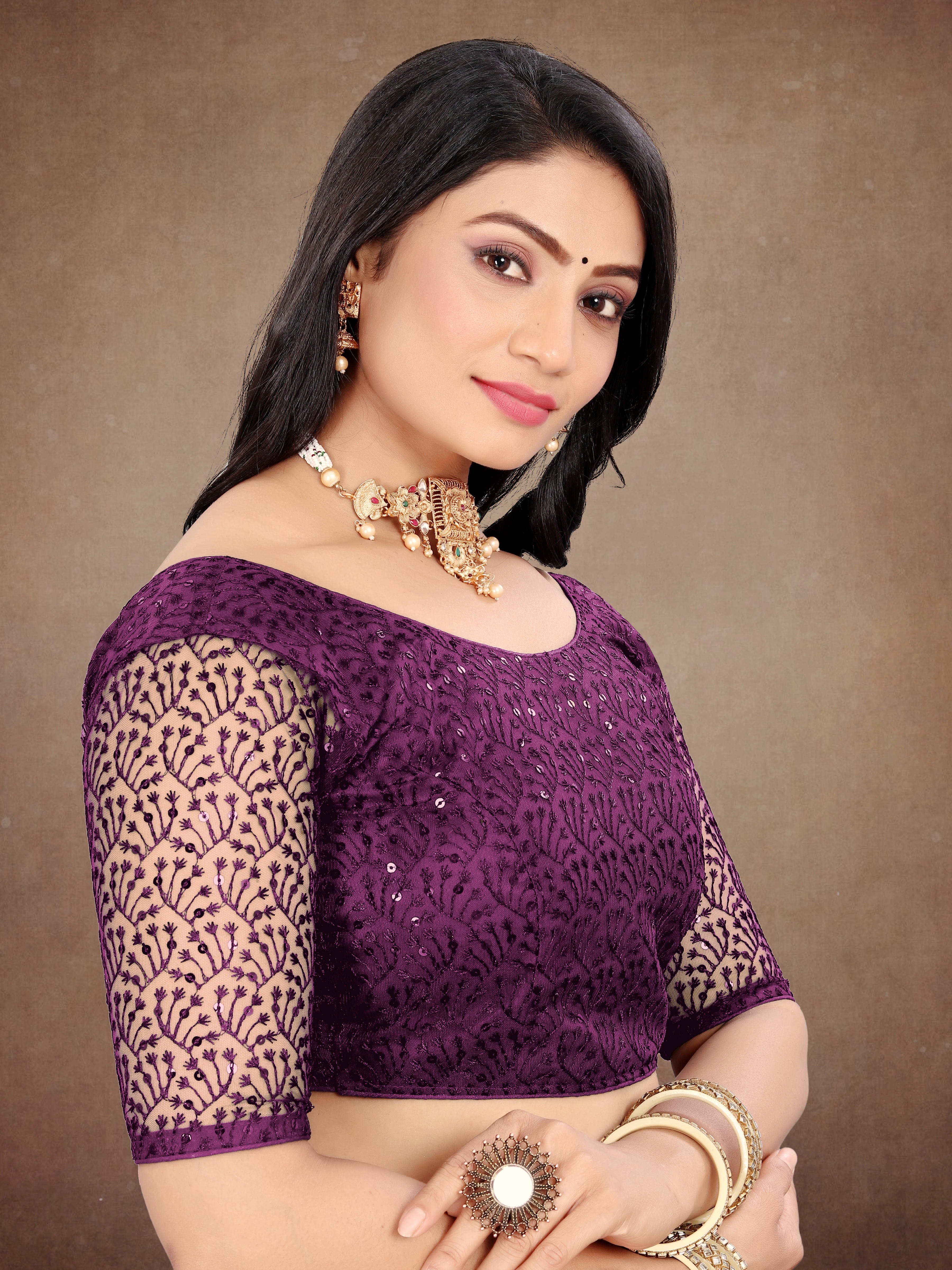 Modern Women Net Blouse with Fancy Back pattern and Embroidery and Sequenc Work, Readumade Blouse for women (Size from 30 to 38)
