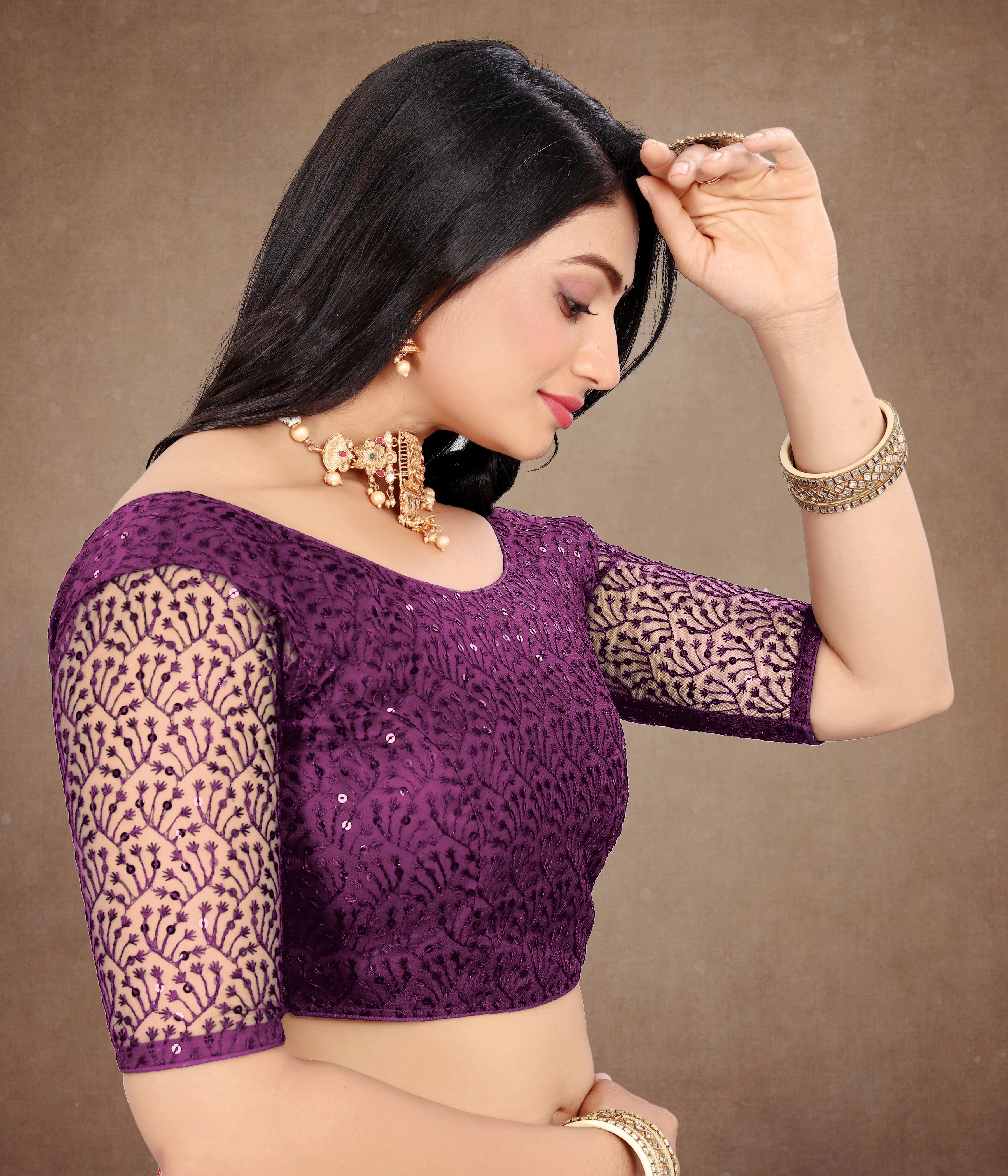 Modern Women Net Blouse with Fancy Back pattern and Embroidery and Sequenc Work, Readumade Blouse for women (Size from 30 to 38)
