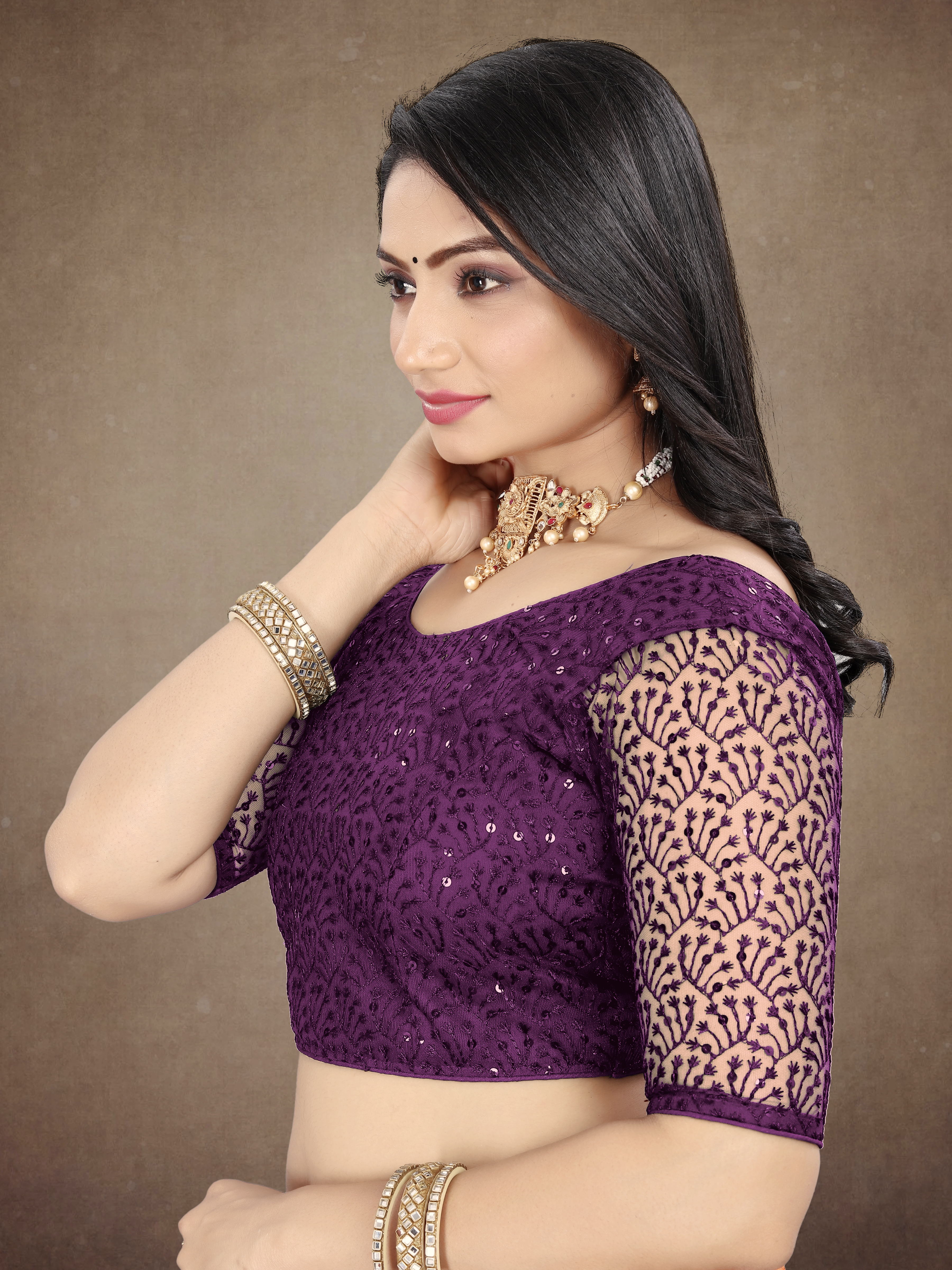 Modern Women Net Blouse with Fancy Back pattern and Embroidery and Sequenc Work, Readumade Blouse for women (Size from 30 to 38)