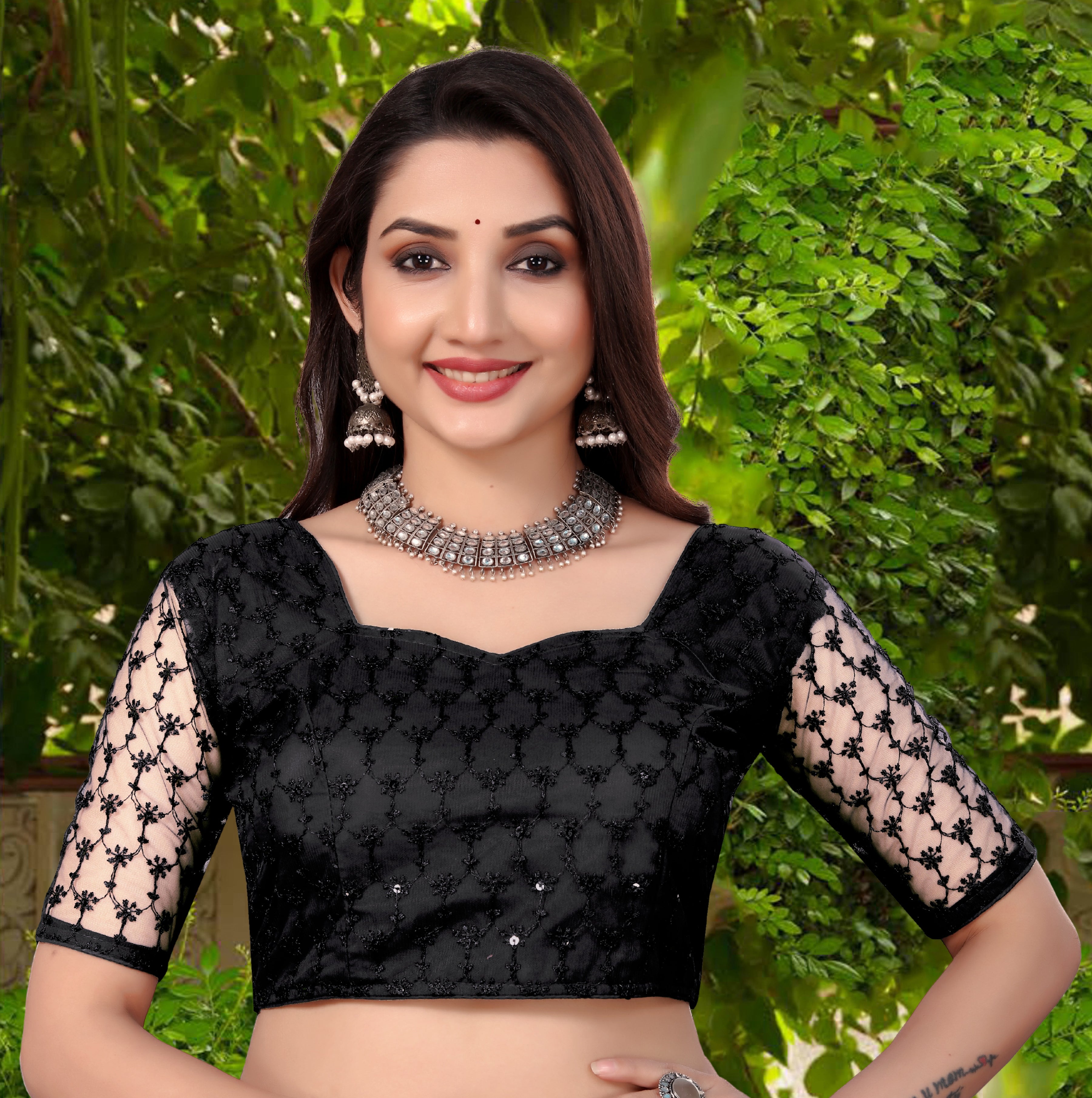 Modern Women Net Blouse with Fancy Back pattern and Embroidery and Sequenc Work, Readumade Blouse for women (Size from 30 to 38)