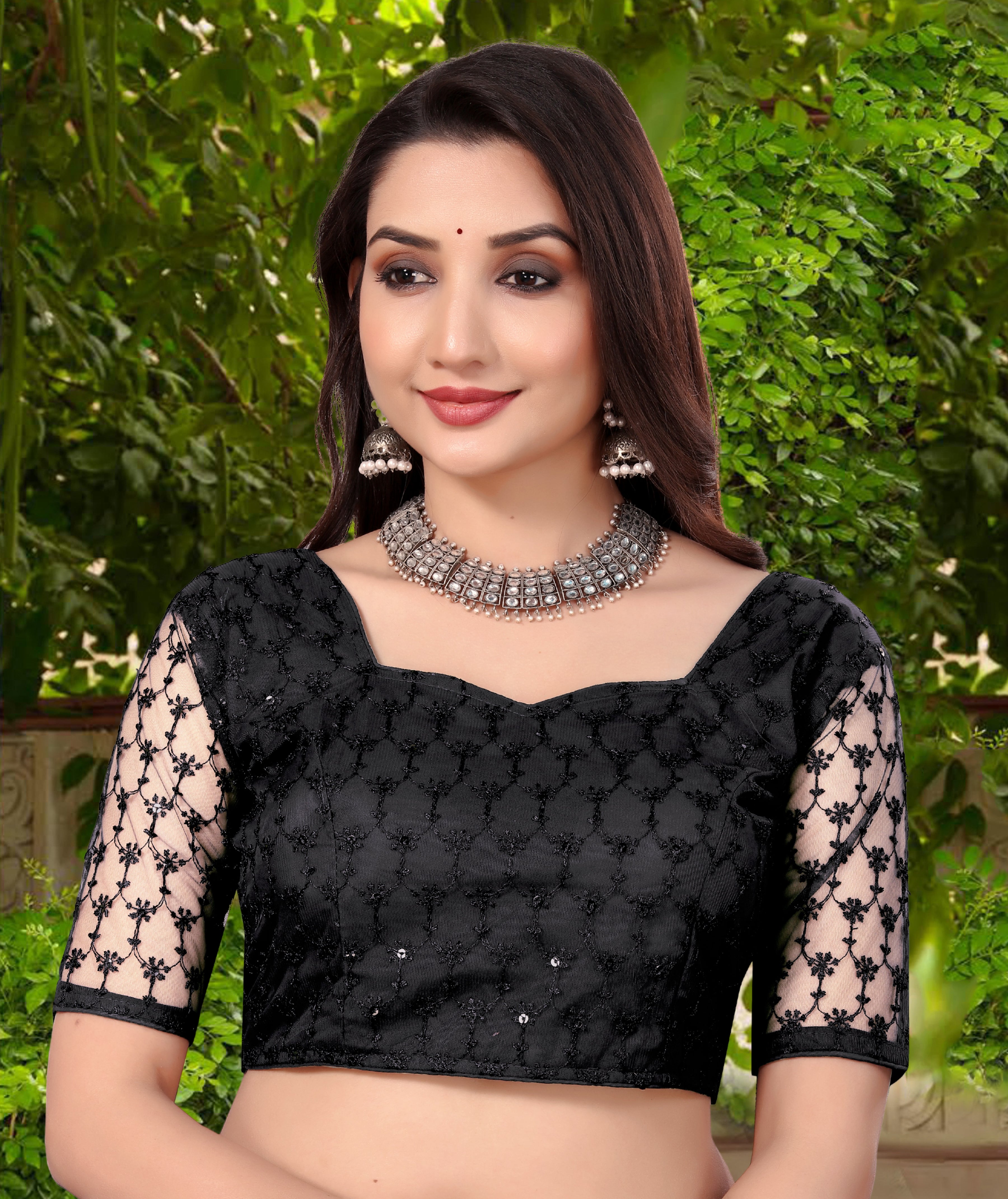Modern Women Net Blouse with Fancy Back pattern and Embroidery and Sequenc Work, Readumade Blouse for women (Size from 30 to 38)