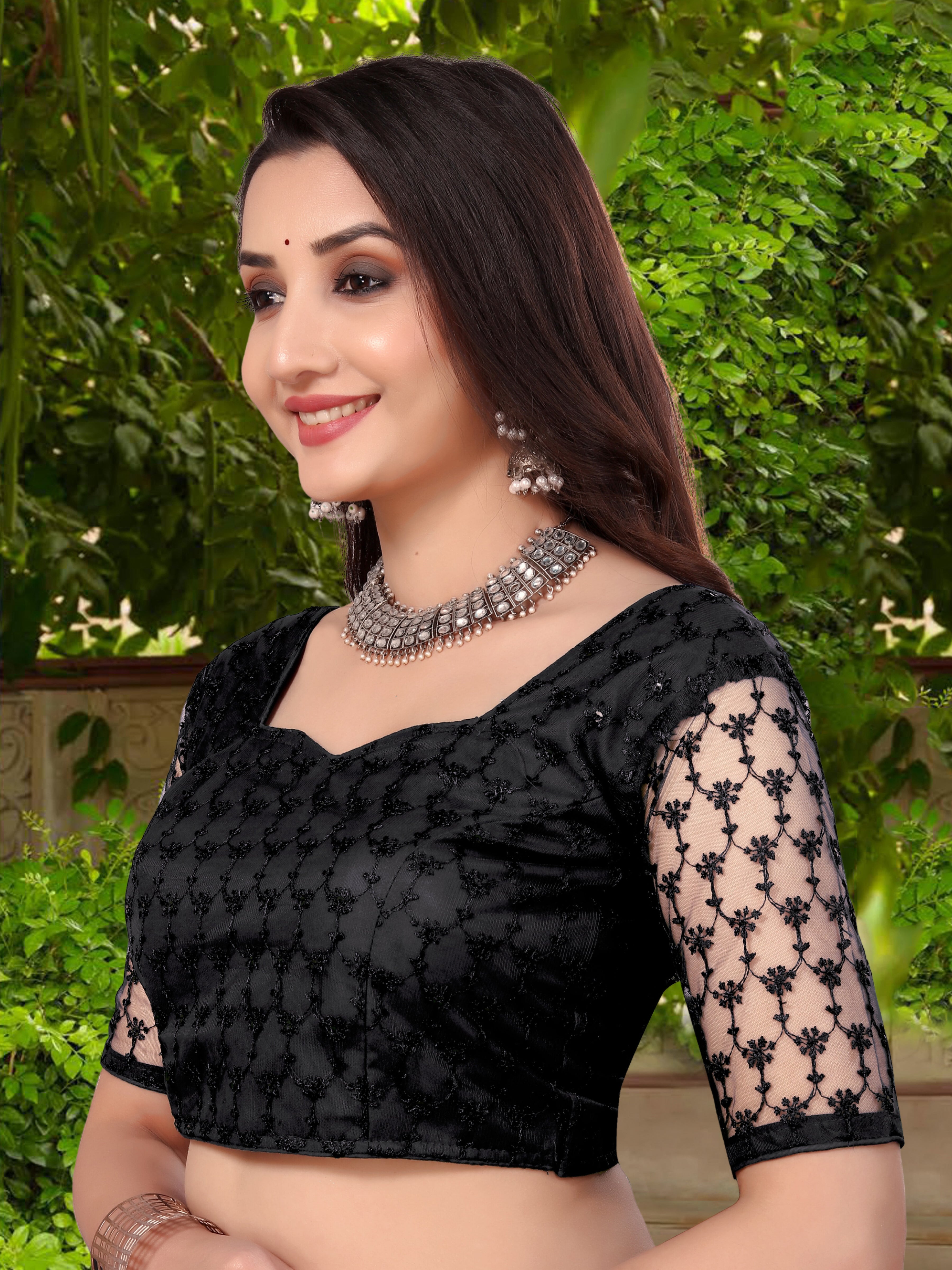 Modern Women Net Blouse with Fancy Back pattern and Embroidery and Sequenc Work, Readumade Blouse for women (Size from 30 to 38)
