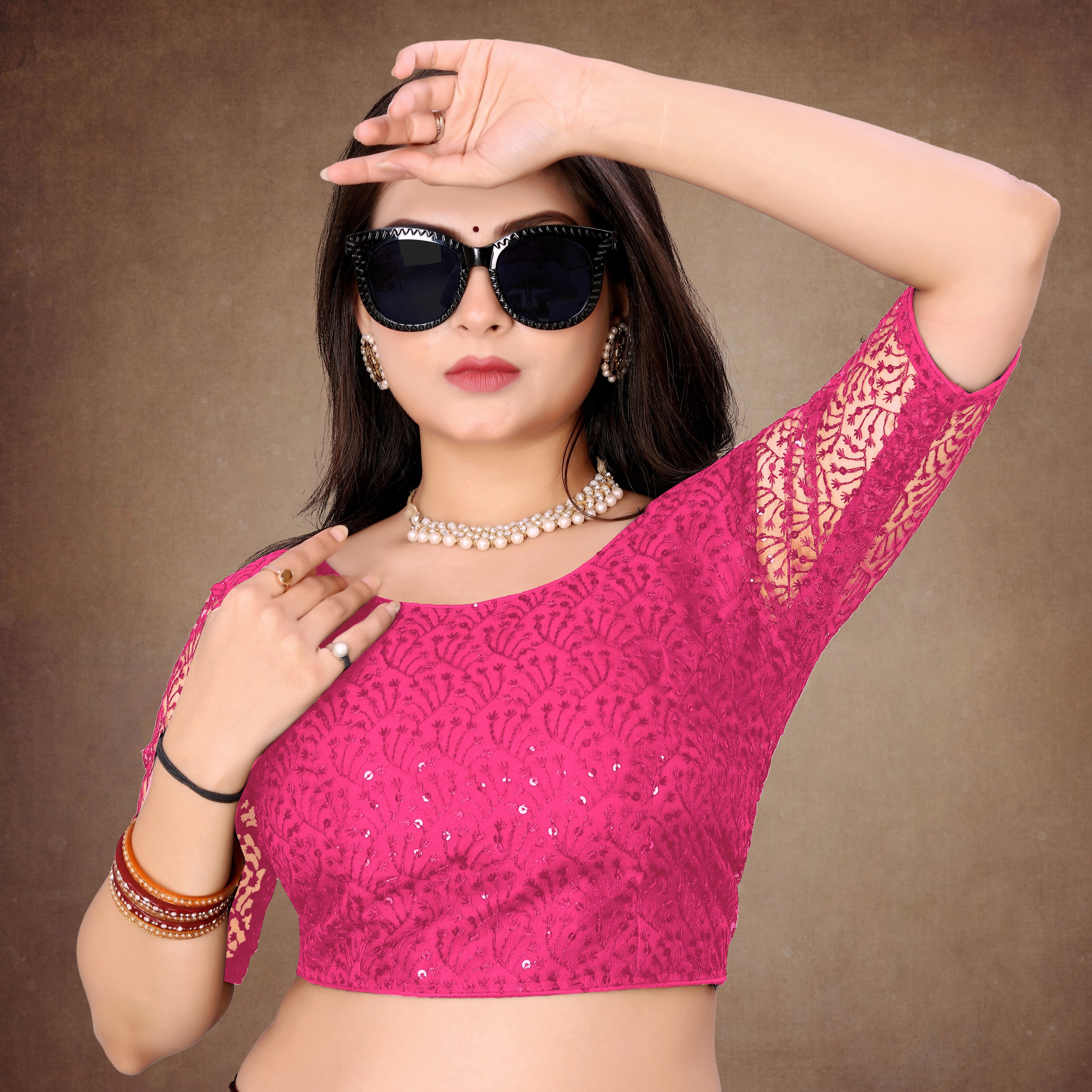 Net Sleeve Embroidery Work Fancy Padded Blouse for Women's stylist blouse for women, Readymade blouse for women
