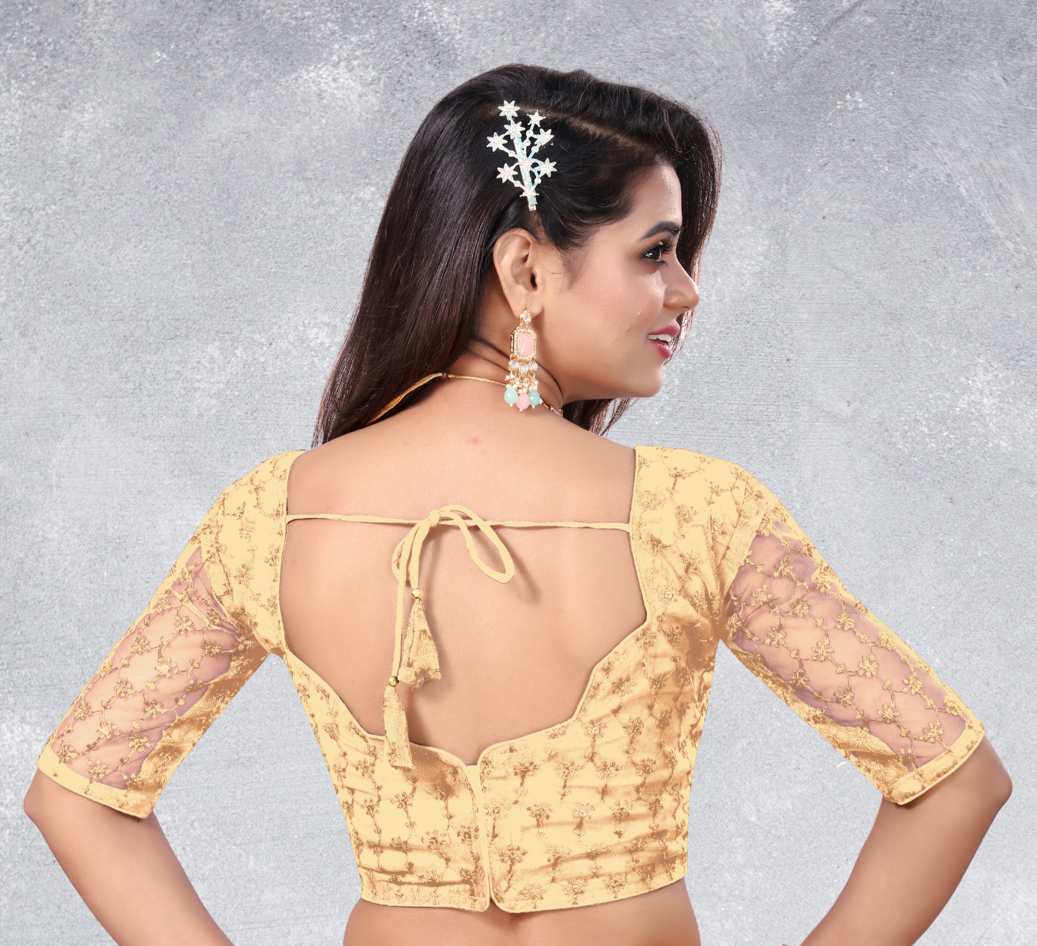 Transparent Back Latest Design Net Blouse Embroidery with Sequenc Work, Sylist Net Blouse For women, full stitched blouse