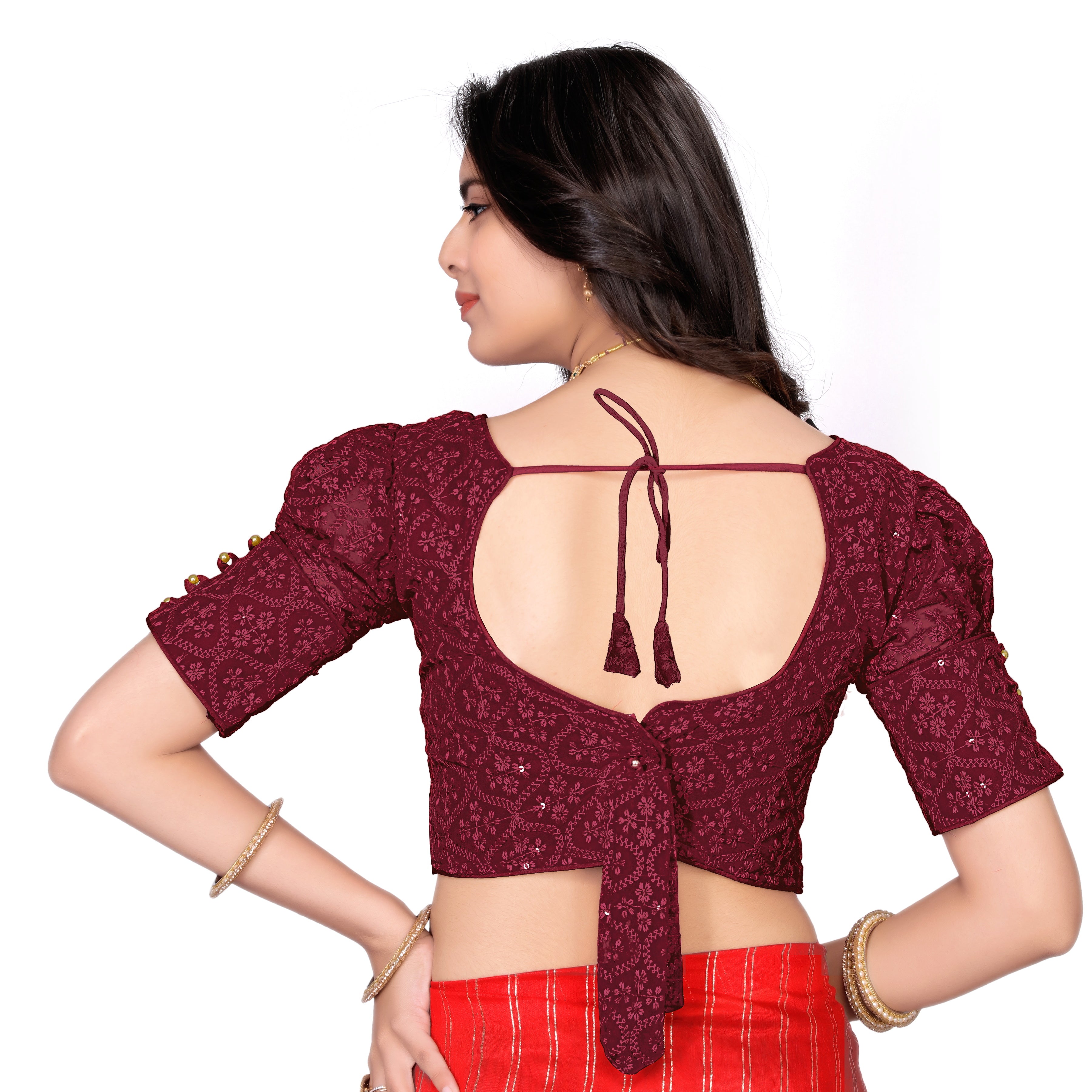 Full Stitched Georgette Blouse with Embroidery And Sequence Work Ready Made Georgette Blouse For Women, Stylist Fancy Sleeve Blouse