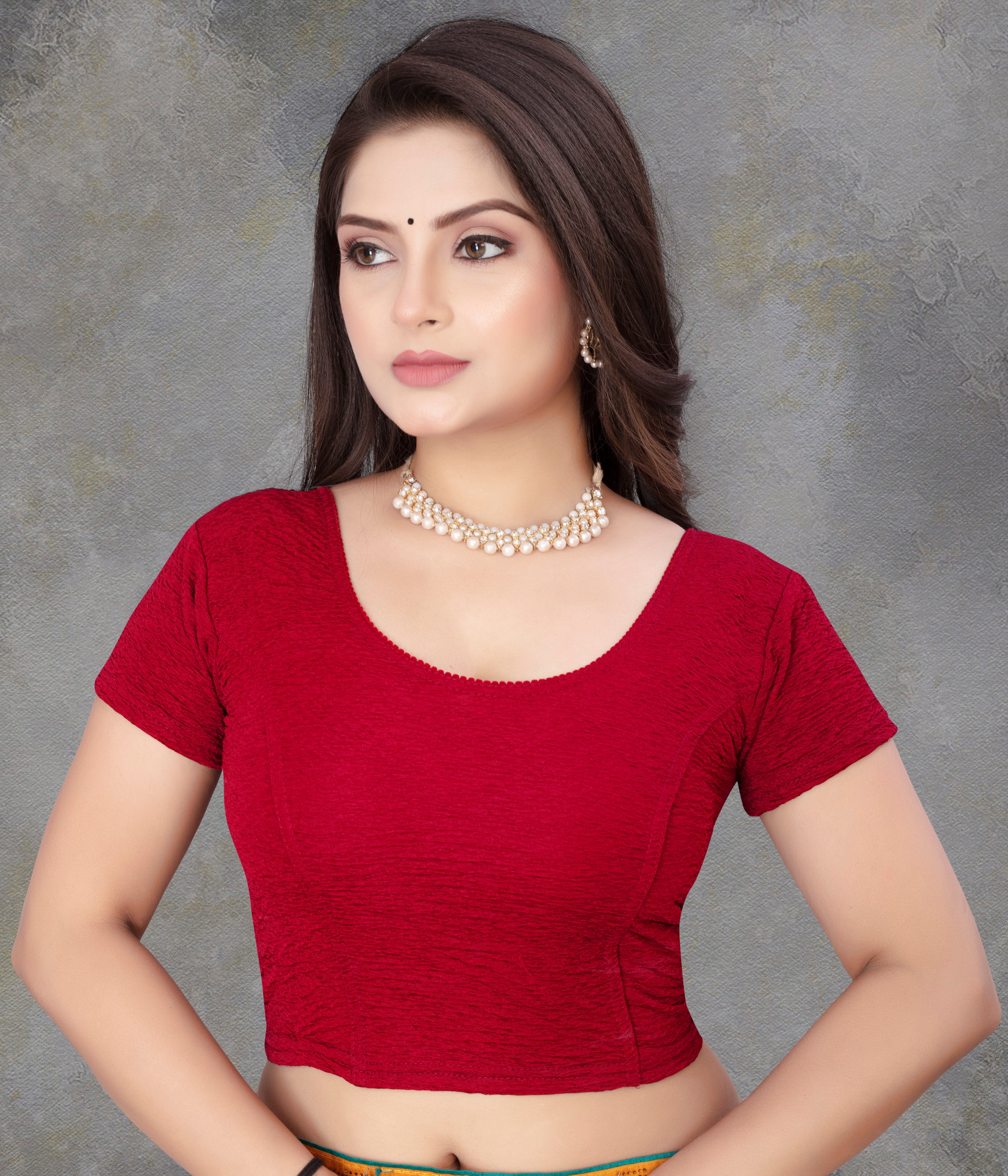 Casual Round Neck Short Sleeves Solid Lycra Blouse for Women, Fancy and Trendy blouse for girls and women