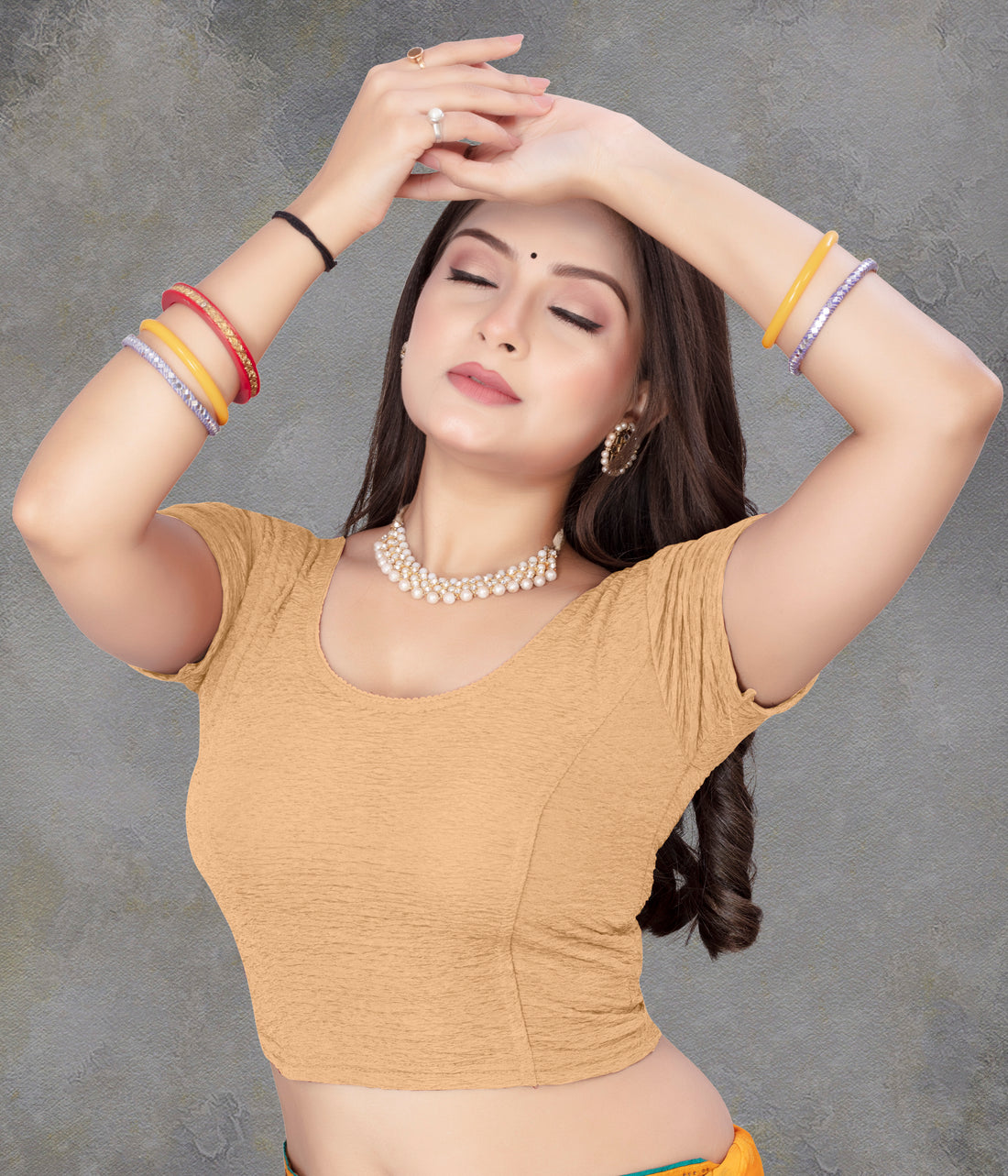 Latest Foli  printed Stretchable lycra blouse for women